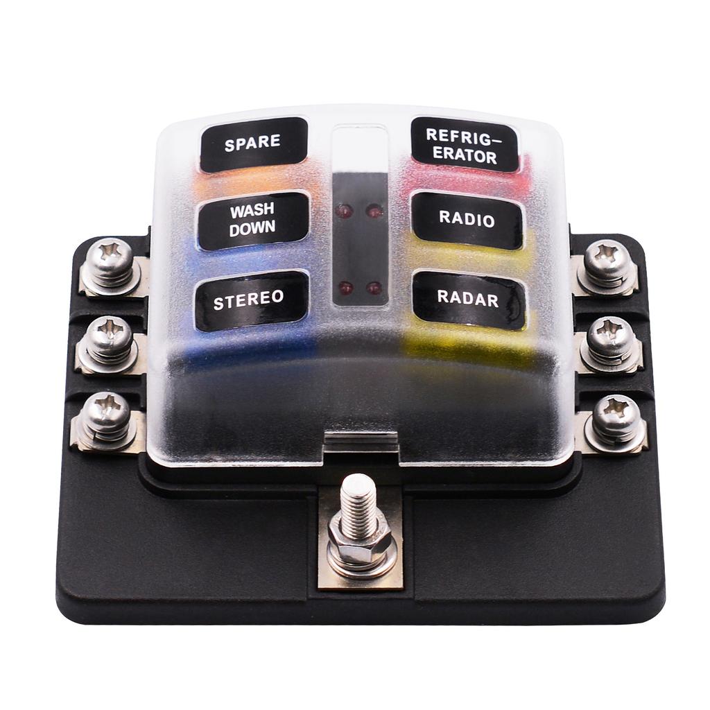 Protective Components Fuses and Accessories for Car Blade Fuse Box Holder 6 Ways Modified Terminal Block with LED Warning Light Electronic Accessories