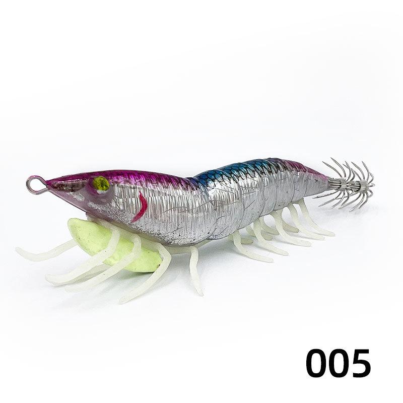 8Pcs/set Luminous Wood Shrimp Squid Hook, Cork Foot Wood Shrimp Luya Bait Bait with Ringing Beads, Fake Bait Wood Shrimp