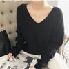 Harajuku Solid Irregular V-neck Soft Sweater Autumn Winter Casual Oversized Knitted Sweaters Tops for Women Bottoming Pullover