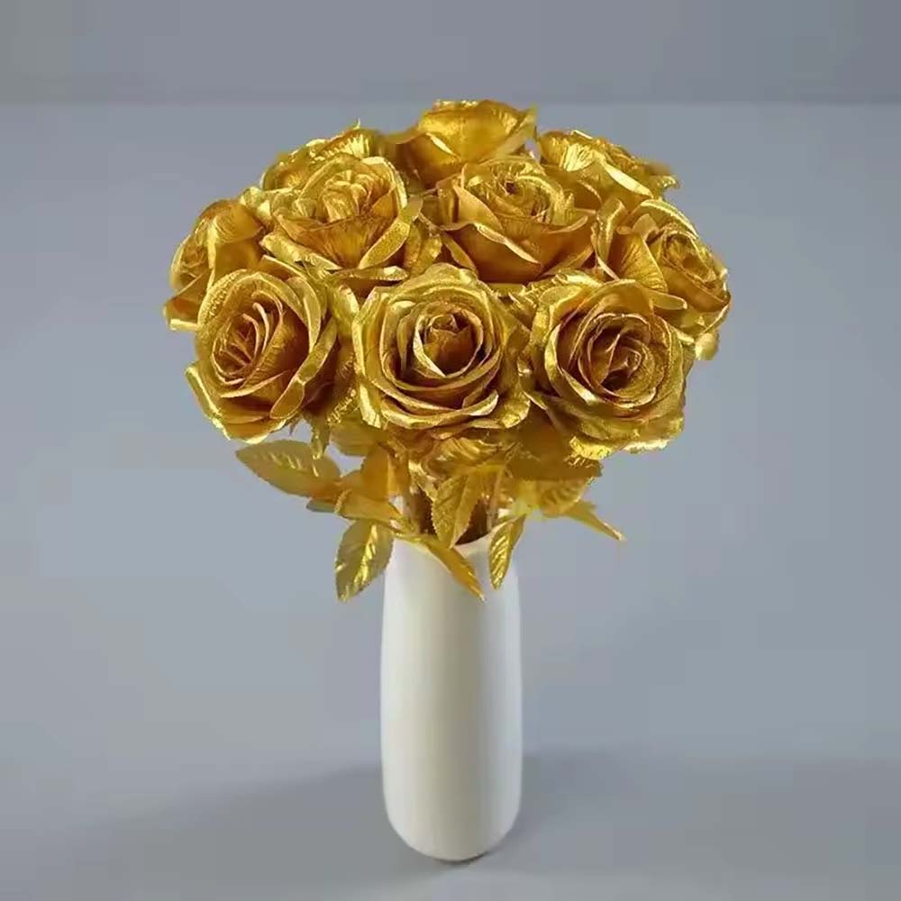 Silk Flower Golden Rose Photography Props Wedding Decoration Single Branch Rose Living Room Home Decoration Flower Hotel Decorat