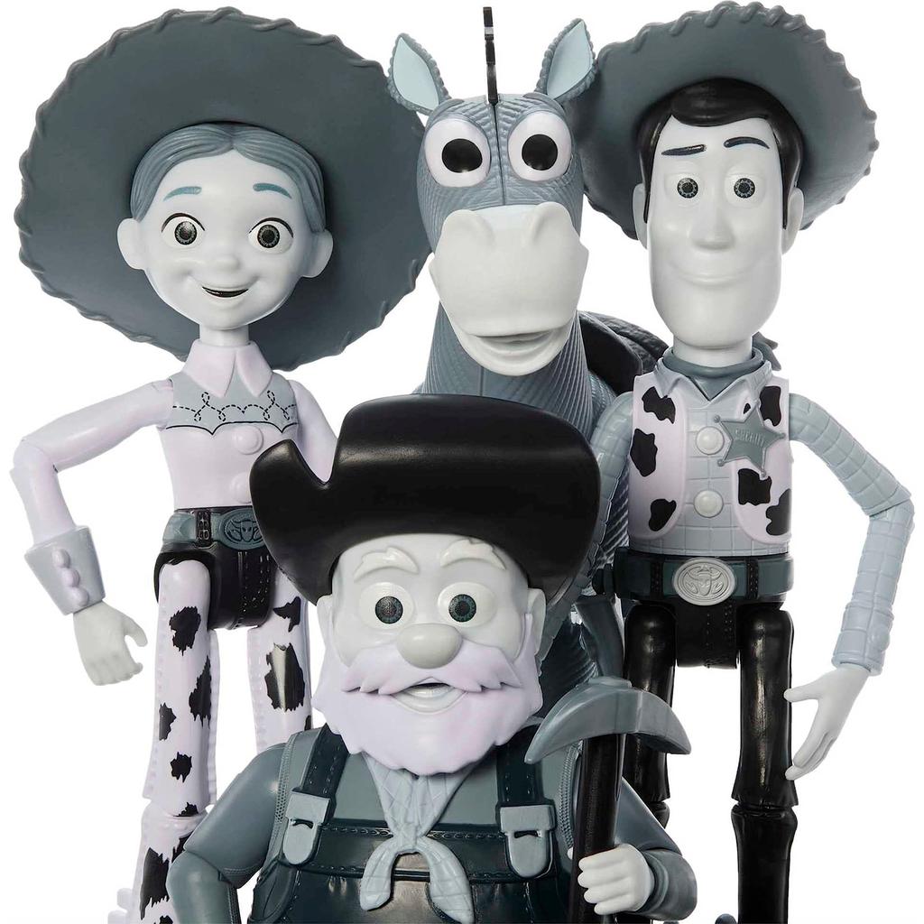 Mattel Disney & Pixar Toy Story Set with 4 Action Figures: Black & White Woody's Round-Up Pack, Woody, Jessie, Bullseye & Stinky Pete, 7-Inch Scale