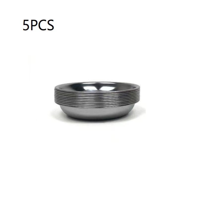 

5/10Pcs 9Cm Dining Dish Stainless Steel Round Plate Shallow Tray Bbq Picnic Camping Food Container Tableware Set 5PCS