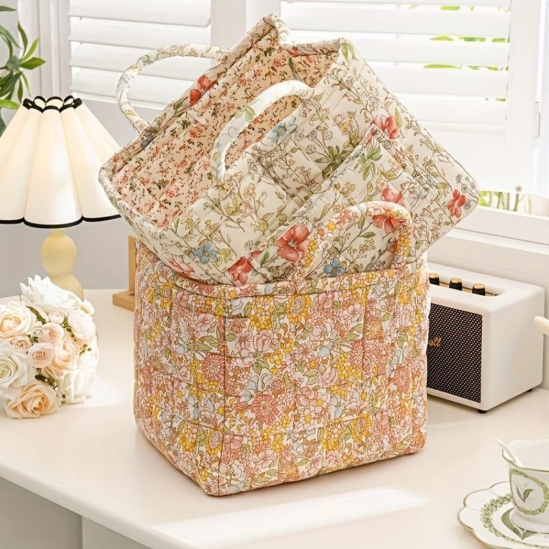 Floral Fabric Storage Bins with Handles, Multi-compartment Organizer for Clothes & Accessories, Bedroom Bathroom Use