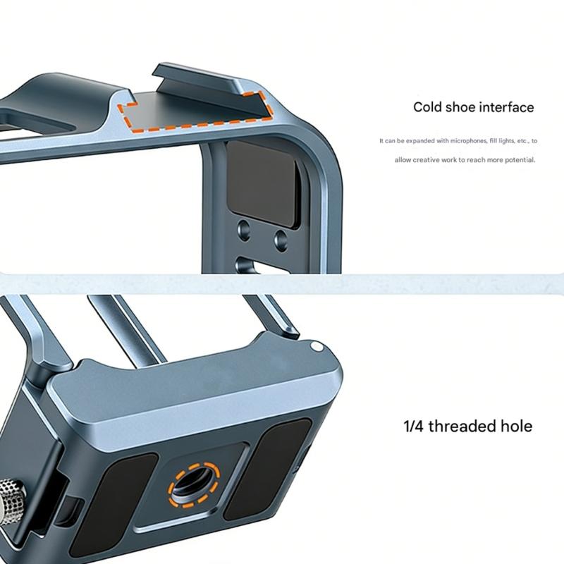 Aluminum Alloy Cage For Action Camera Protective Frame Shell With Cold Shoe Mount & 1/4Inch Screw Hole For Tripod