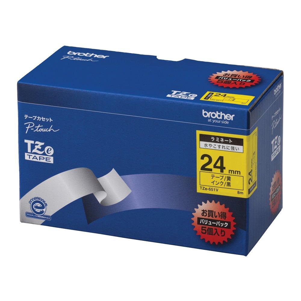 

Laminated Tape 24mm width [Brother Genuine] P-touch TZe-651V, (Black text/Yellow)