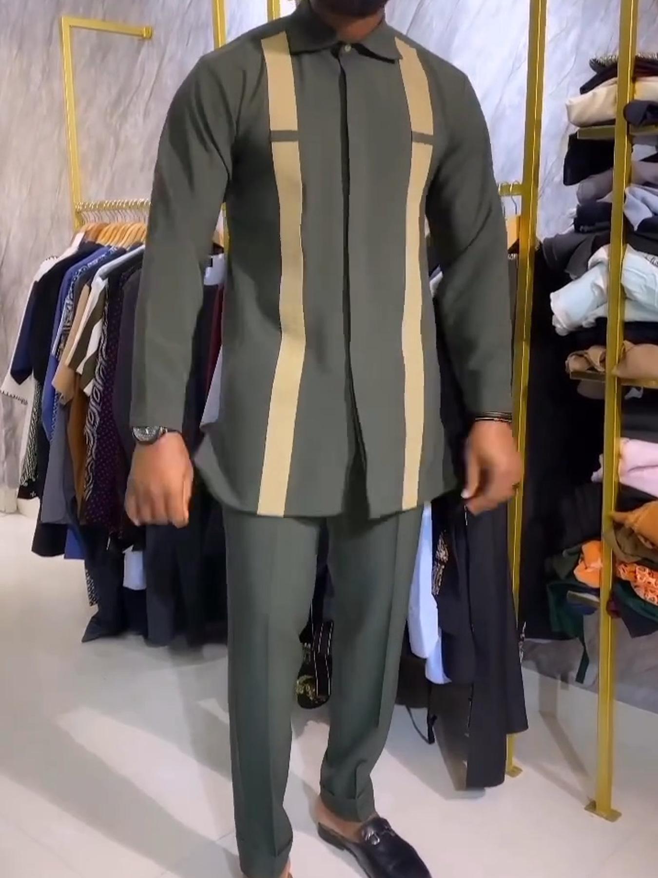 

Мужской костюм в африканском стиле с цветными блоками 2024 - Модный, дышащий, универсальный и повседневный 2XL зелёный