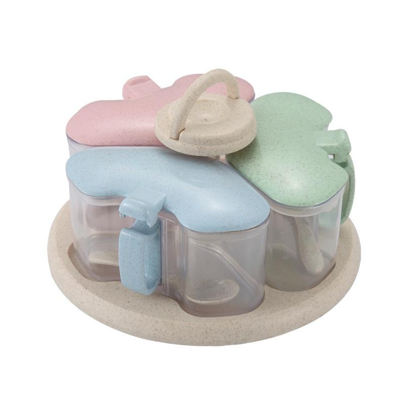 New Wheat Straw Rotating Seasoning Jar Three-in-one Combination Set Kitchen Supplies Salt Storage Bottle