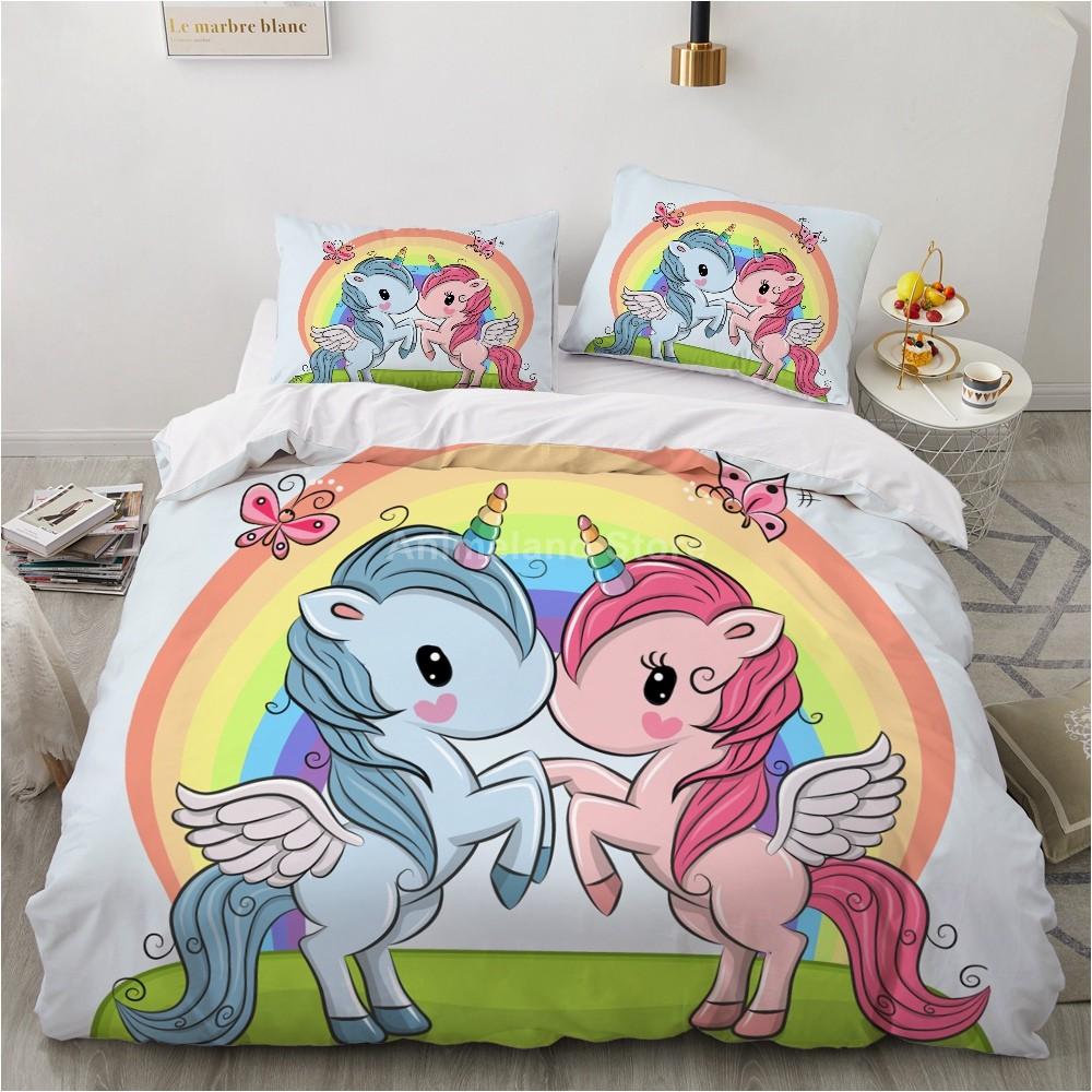 Girl Pink Unicorn 3D Bedding Set Kids Bed Linen Quilt Duvet Cover Sets Home Textile Decor Twin Single Queen King Size Gift Cute