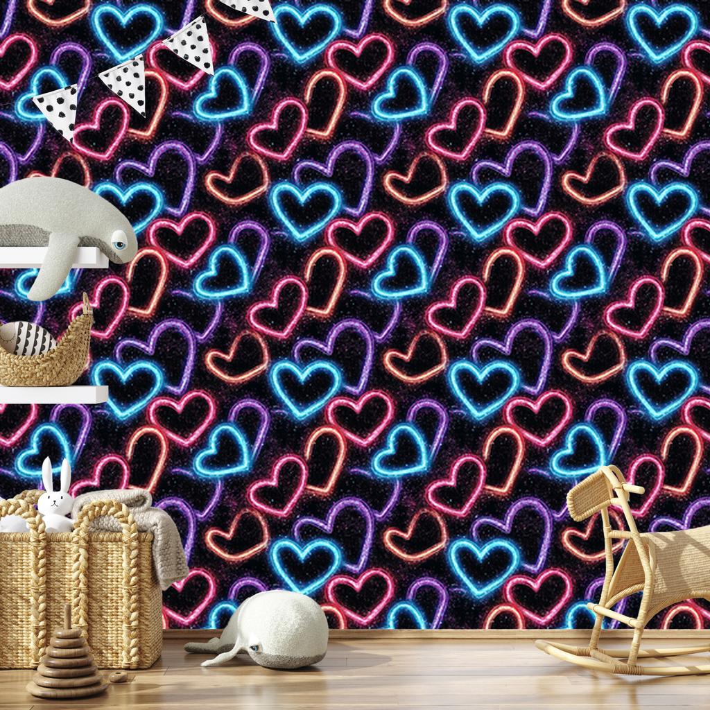 Neon Glitter Hearts Wallpaper Black and Burgundy 50x1000