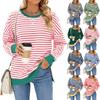 Women Color Block Crew Neck Striped Sweatshirt,Long Sleeve Side Slit Loose Casual Pullover Top Fall Winter Fashion Blouse S-XXL