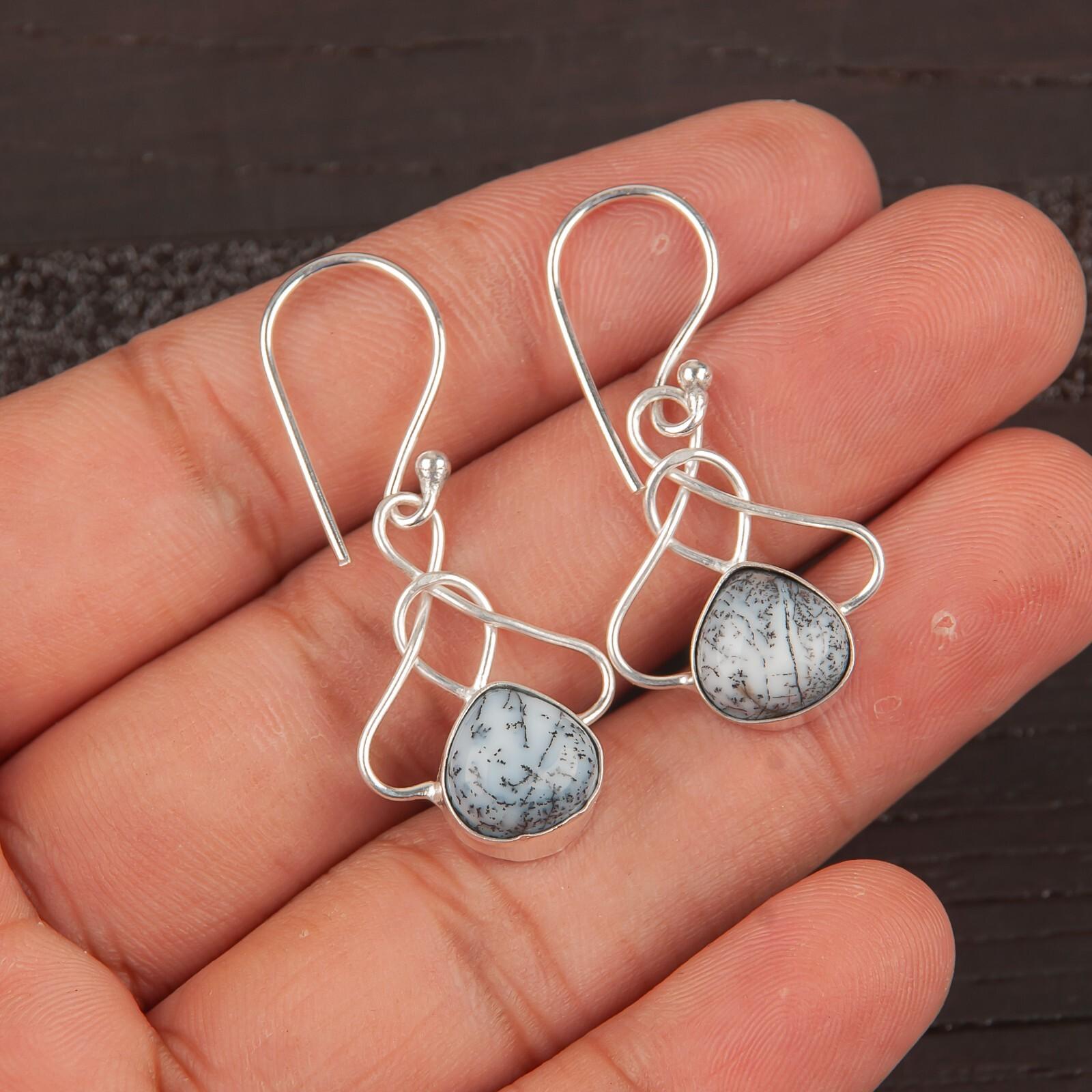 

Dendritic Opal Gemstone 925 Sterling Silver Handmade Earrings 1.50 For Birthday EE-2-19
