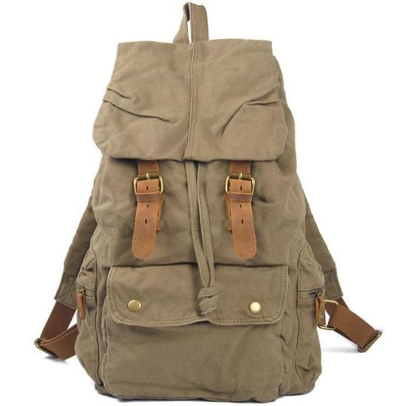 

Fashion Vintage Leather Military Canvas Backpack Men School Bag Drawstring Backpack Women Bagpack Male Rucksack Teenager Mochila армія зелений колір