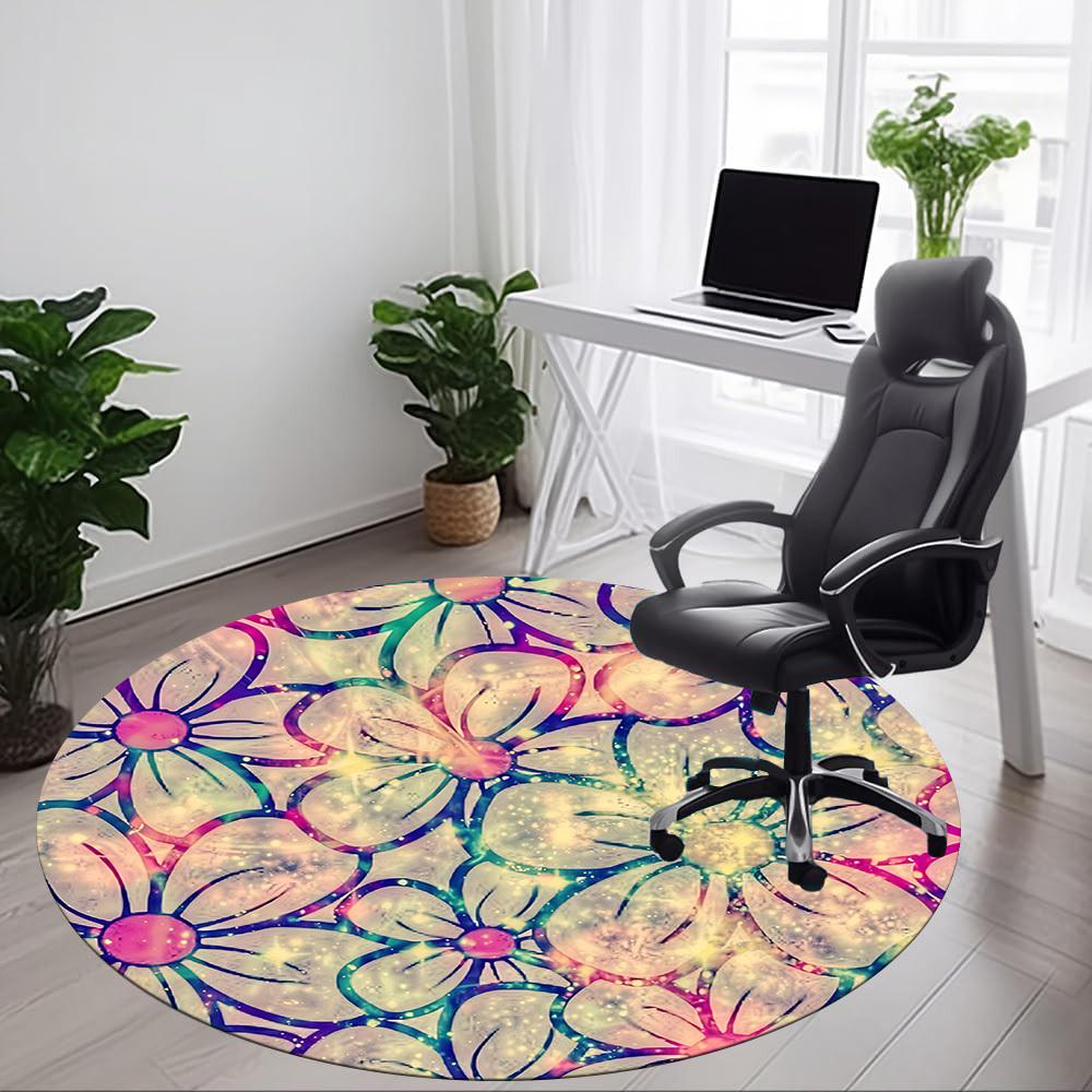 1pz Tappeto Rotondo per Sedia con Motivo Floreale per Ufficio, Tappetino Rotondo in Poliestere, Decorazione Interna per Ufficio, Tessuto Facile da Pulire, Tappeto da Area Antiscivolo Lavabile
