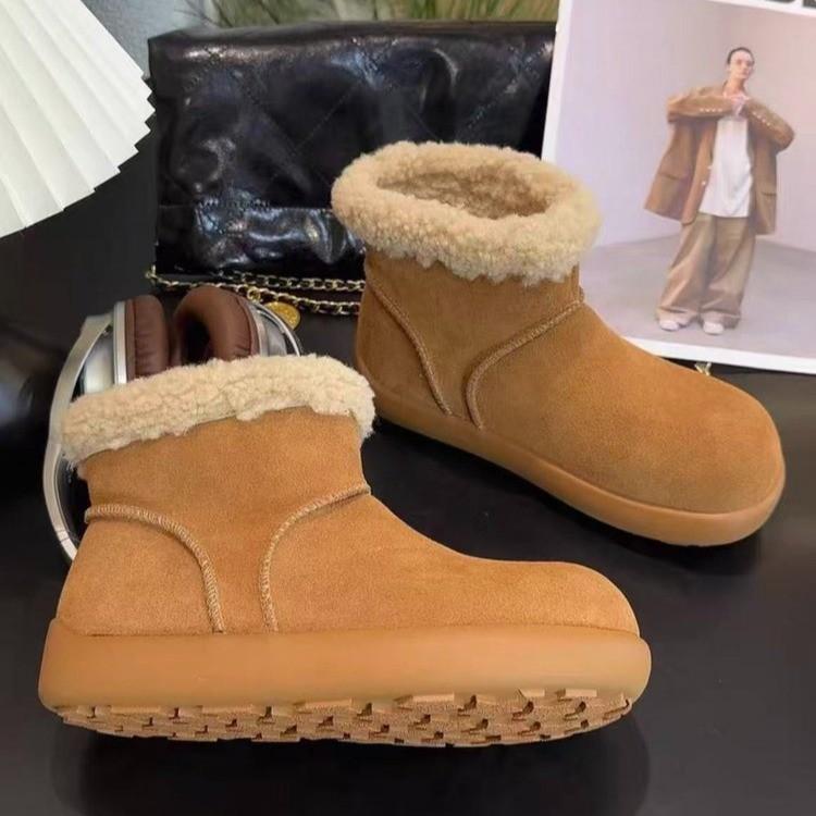 

Version~ Retro round head ugly cute short boots women s velvet low-top snow boots warm big cotton shoes thick-soled fluffy boots 40 верблюд