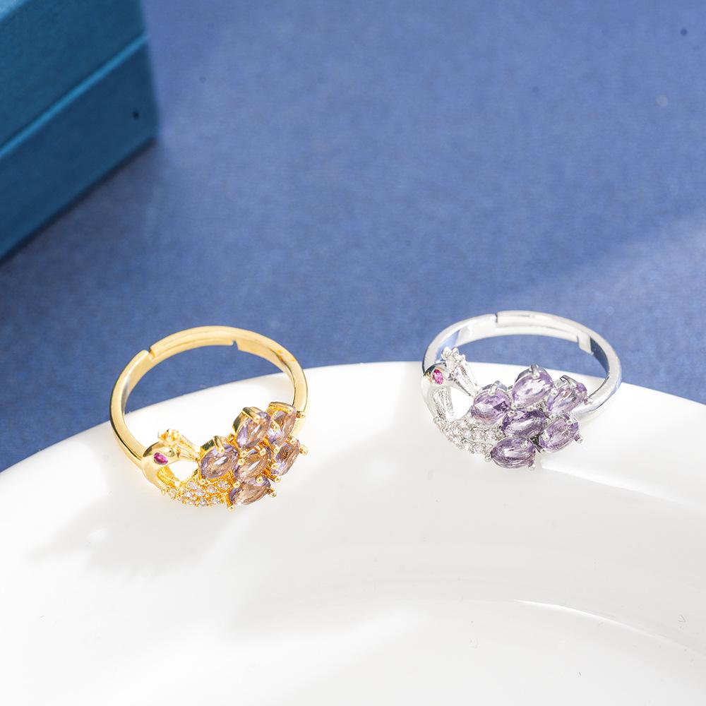 Purple Zircon Rhinestone Swan Ring - Trendy, Fashionable, and Exquisitely Individualistic Light Luxury Open Finger Ring