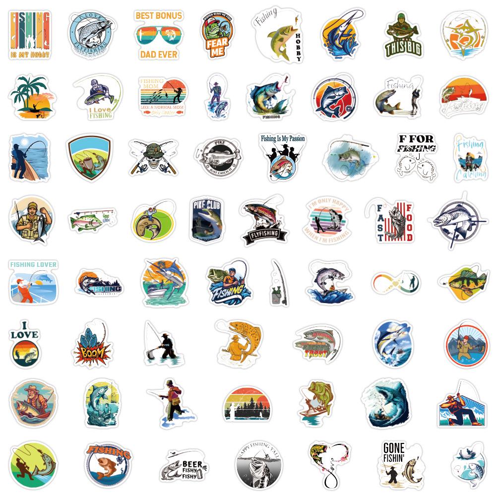 60-120 Fishing Graffiti Stickers for Cars, Luggage, Cups, Skateboards & Scooters