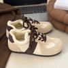Round Head Retro Versatile Moral Training Shoes Women's Winter Velvet Flat-bottomed Warm Lace-up Cotton Shoes Fashion Casual Shoes