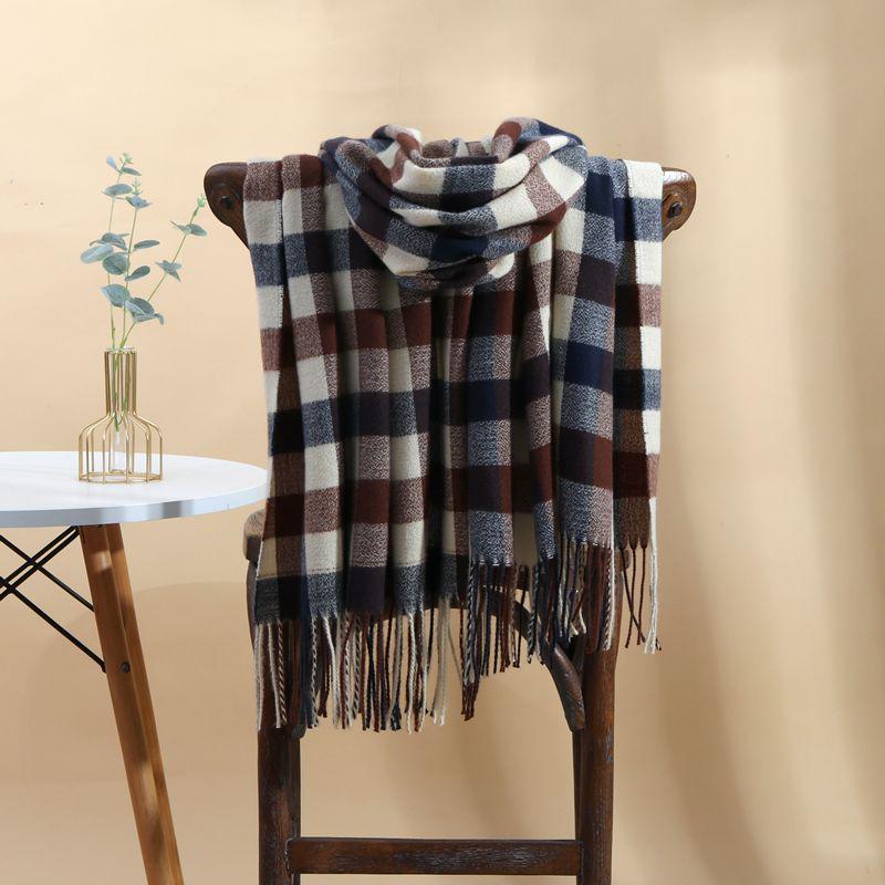 Women's Faux Cashmere Plaid Scarf - Korean Style, Thick & Warm Autumn/Winter Shawl