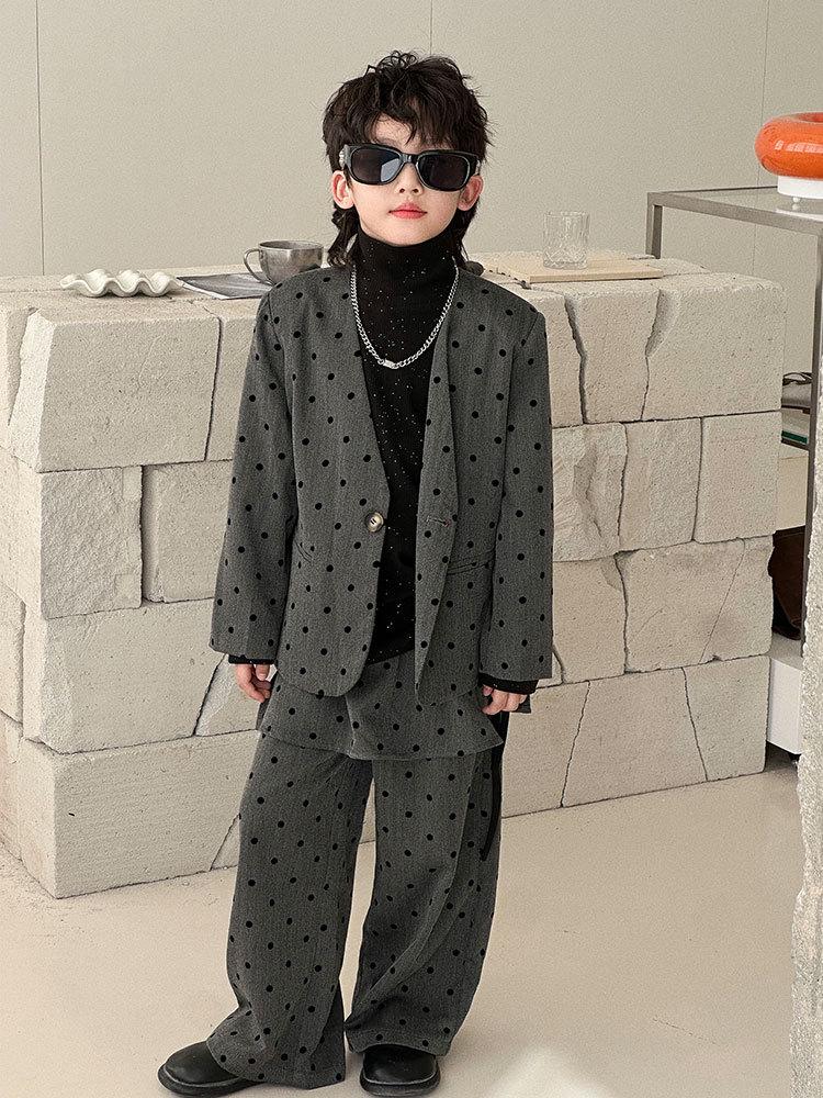 Chlapecká retro puntíkovaná souprava - Podzim 2025 Streetový styl Formální oblečení na narozeniny