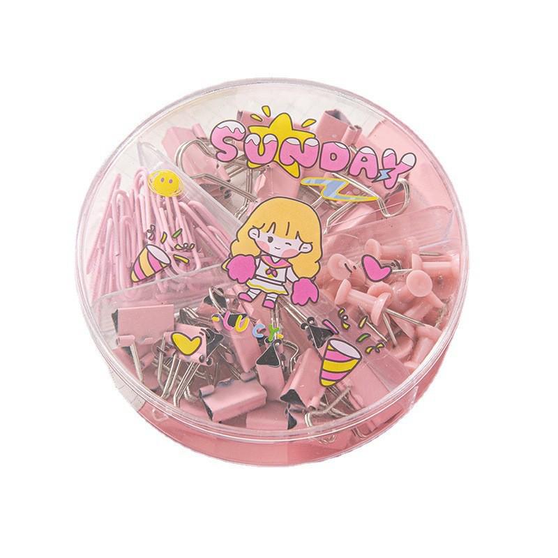 Macaron Color Office Clip Set: Paper Clips, I-shaped Nails, Long Tail Clips, Dovetail Clips In Four-Grid Box