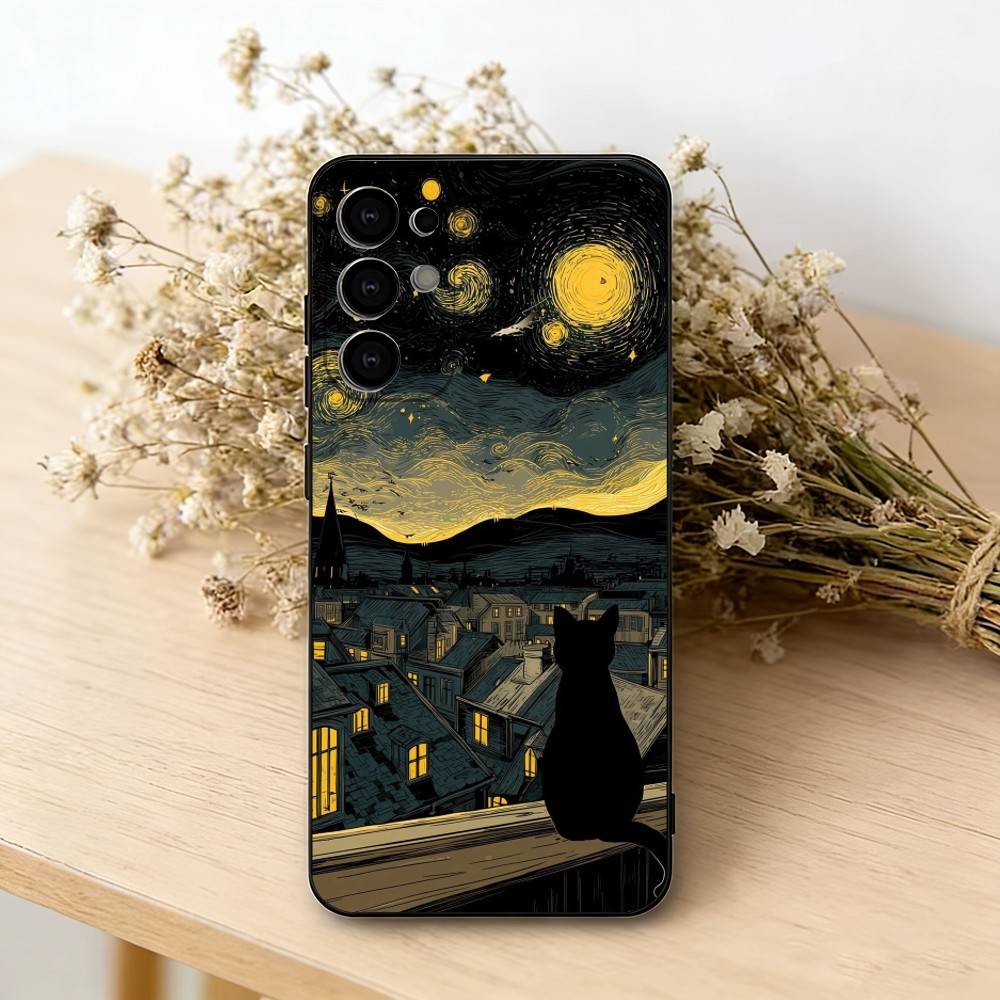 

Van Gogh The S-Starry N-Night Phone Case Black Silicone Soft For Samsung S25,S24,S21,S22,S23,S30,Ultra,S20,Plus,Fe,Lite Samsung S21plus
