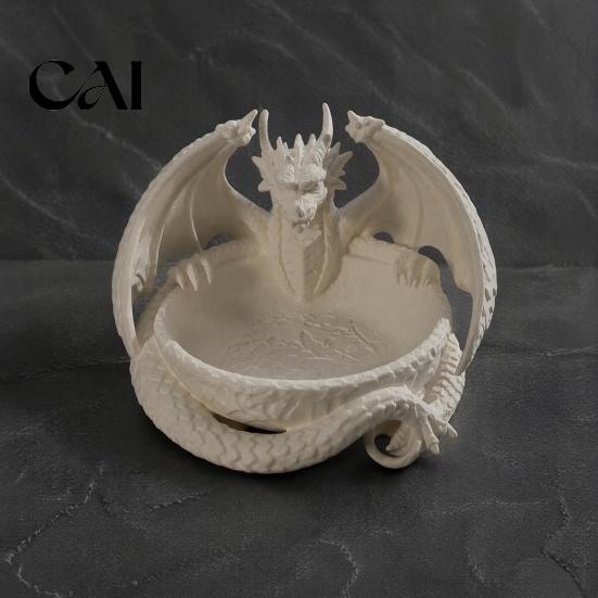 Small Item Organizer 3D Printed Dragon Storage Tray for Jewelry Keys, Decorative Desktop with Fantasy Collection Display Detailed Scales & Wings,