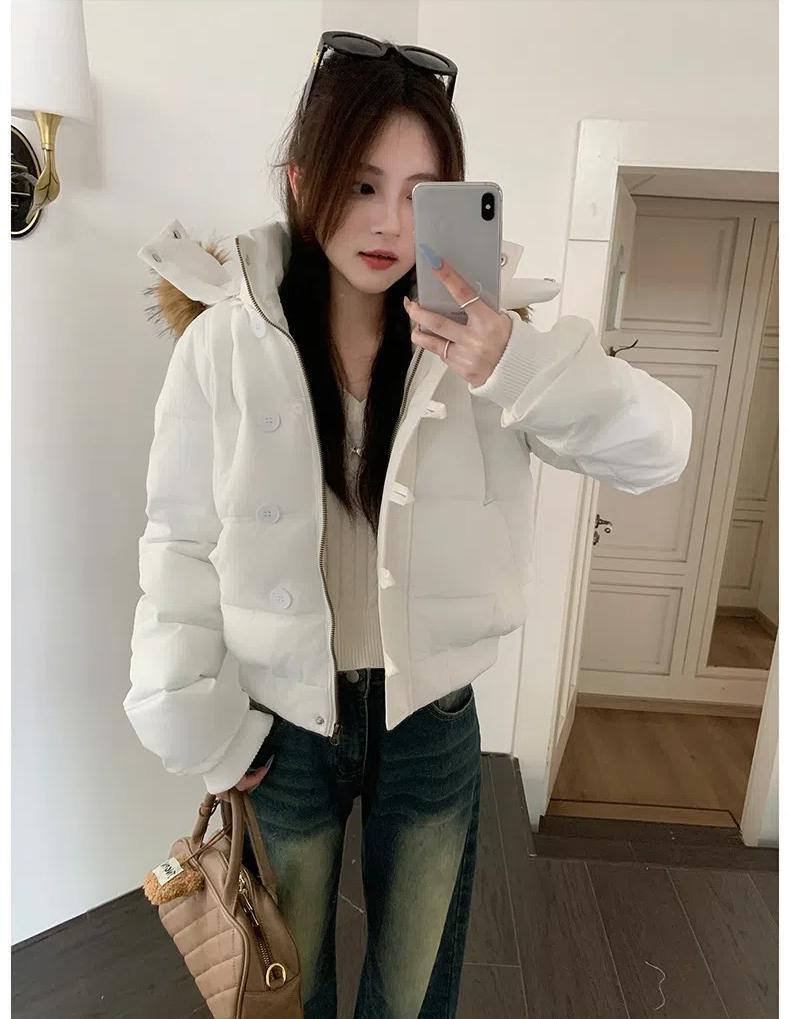 Women’s Short Hooded Windproof Thicken Warm Winter Jacket With Fur Collar