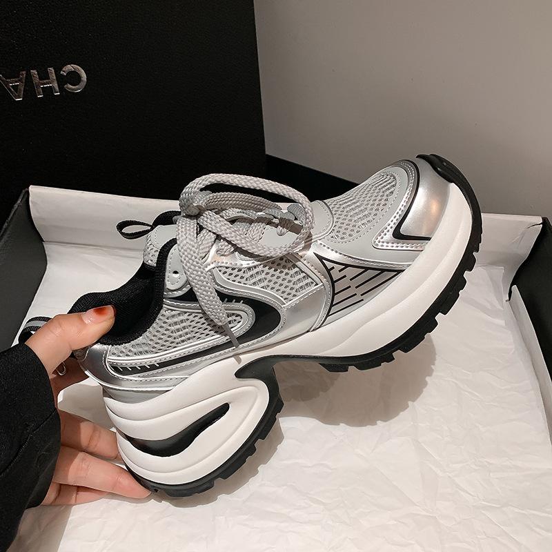 Grape Mother Same Summer Fashionable Lace-up Casual Sports Shoes Breathable Mesh Thick Sole Heightening Dad Shoes Women