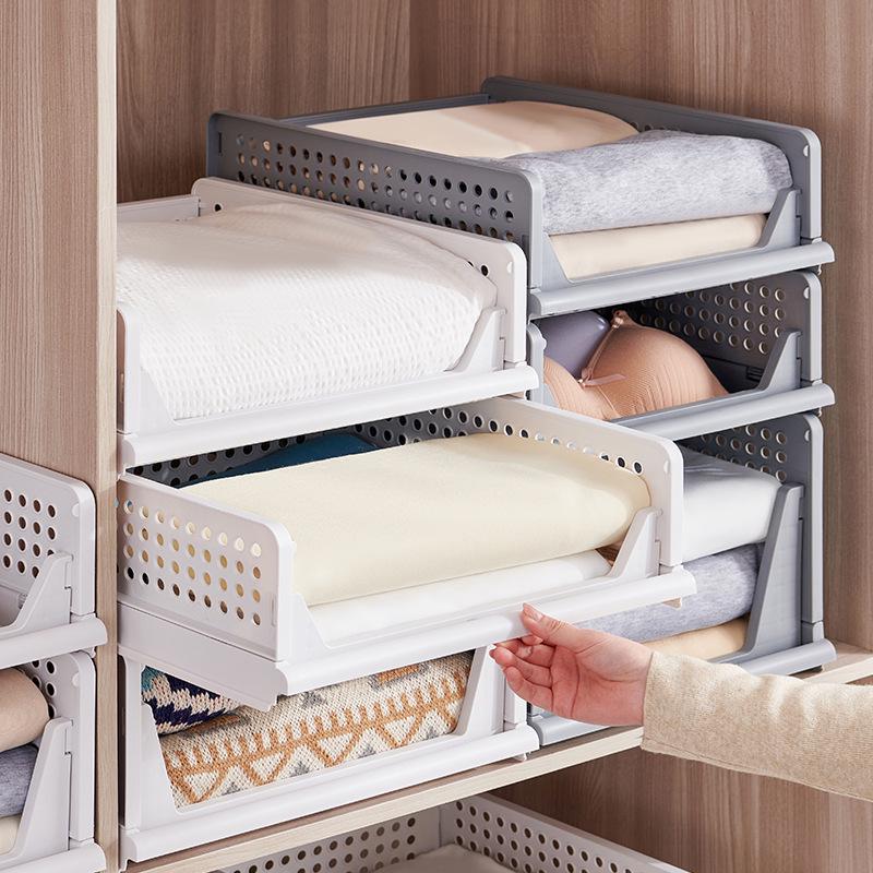 Multi-Model Plastic Clothing Folder: Drawer-Type Layered Storage Organizer with Built-in Shelf for Wardrobes