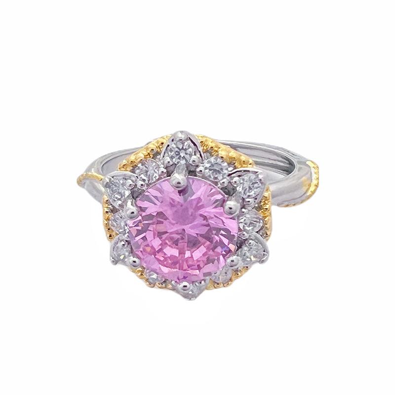 Color Series Yellow Diamond Pink Diamond Red Diamond Open Ring Light Luxury French Premium Sense Micro-Inlaid Diamond Zircon Ring Women