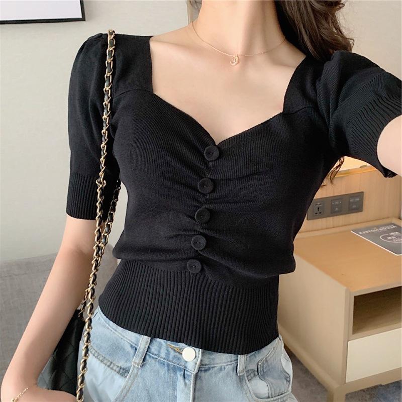 Summer New Model Leaking Clavicle Sexy Low-cut V-neck Cool Silk Inner Layering Base Sweater Top T-shirt for Women