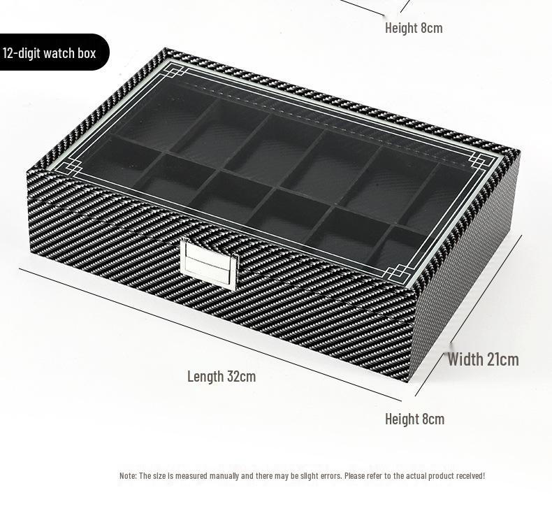 Large Capacity Carbon Fiber Watch Display Box with Transparent Skylight