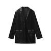 Velvet Diamond Decorated Black Blazer Woman Loose V-neck Suit Coat Fashion Casual Full Sleeve Solid Jacket Commute Spring Autumn