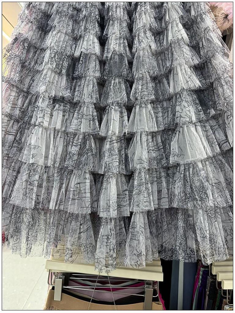 Verlaufender Retro Batik Mesh Tüll Midi Rock