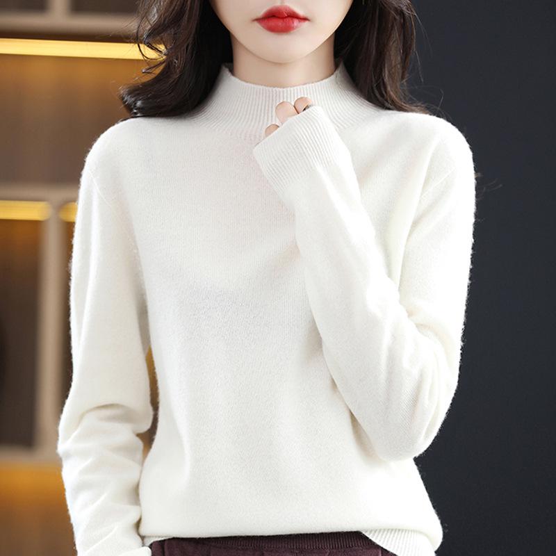 2022 Autumn/Winter Women's Cashmere Knit Half-High Collar Pure Wool Loose Sweater