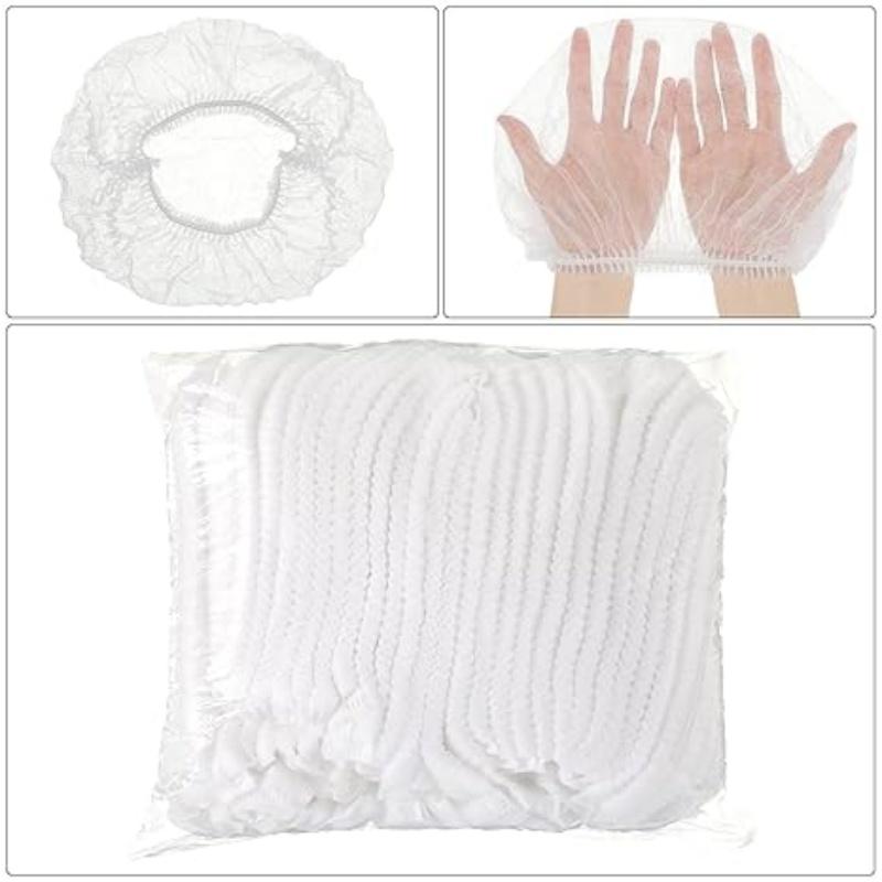 100PCS Disposable Bouffant Caps Stretch Net Hair Head Covers Non Woven Fabric Dust Strip Hats Cooking Kitchen Bathroom Supplies