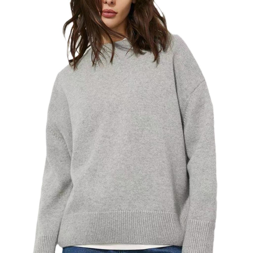 Podzimní a zimní nový pulovr s kulatým výstřihem v jednobarevné barvě, ležérní měkký svetr
