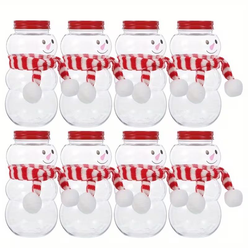 Empty Plastic Juice Bottles with Caps, Designed Cute Snowman Shape. These Reusable Clear Drink Containers Come with Mini Scarves