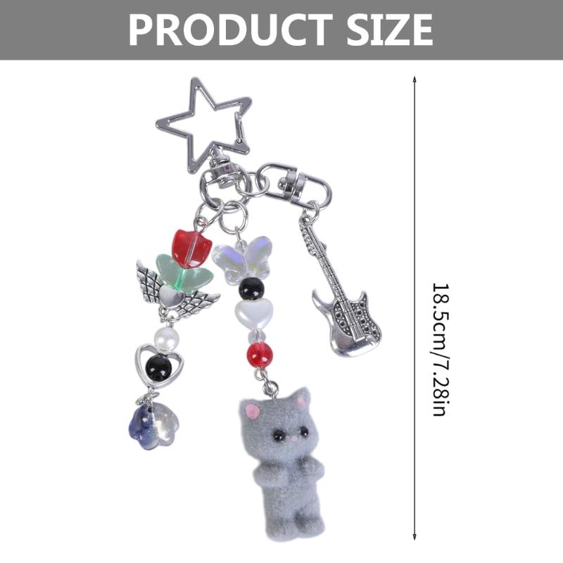 Unique Guitar Star Beaded Keychain Phone Charm Cellphone Chain Bag Pendant Keyring Accessory for Music Enthusiasts