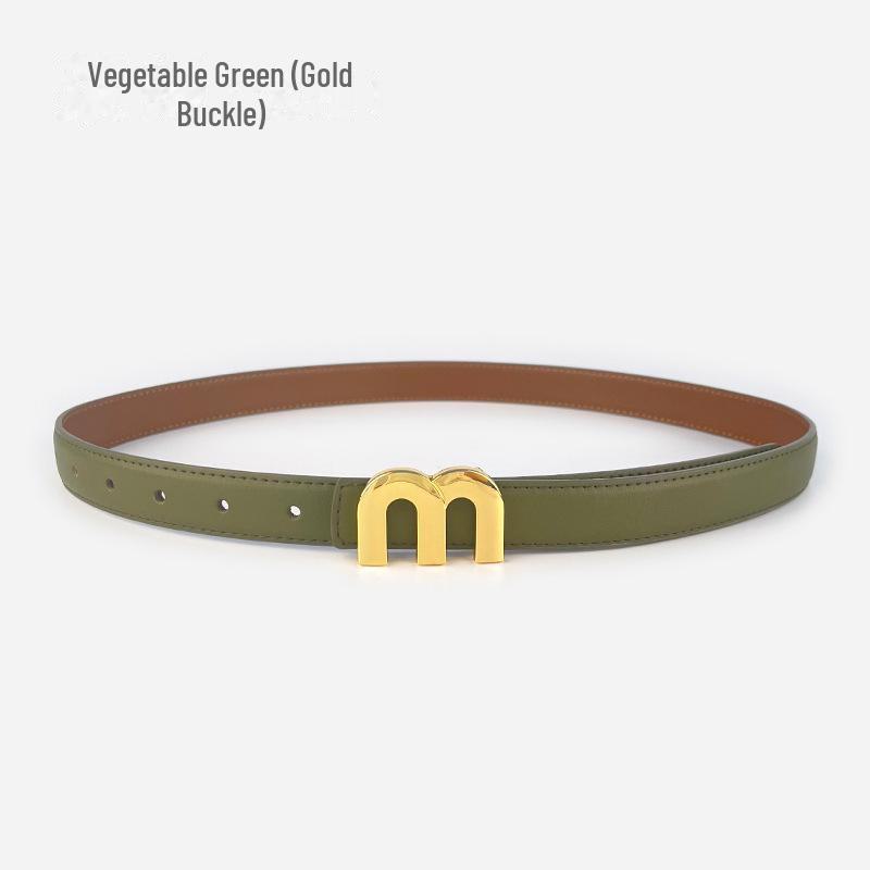 M Letter Genuine Leather Women's Belt - Versatile for Casual Pants, Skirts, and Jeans