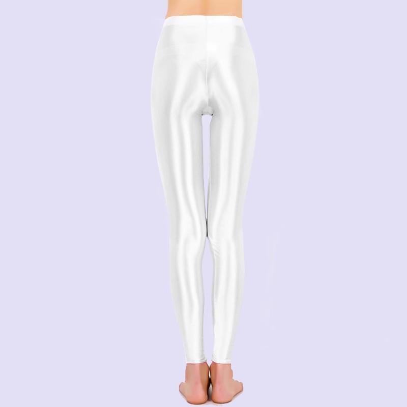 Glatte Atmungsaktive Satin Strumpfhose Ohne Füße Einlinien-Schritt Hohe Elastische Formende Leggings Nachtclub Öl Glänzend Tanzstrümpfe L white