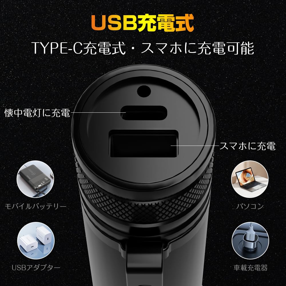 Powerful Flashlight for Disaster Preparedness COB Work Handheld Light with 9 Dimmable and USB IP56 Waterproof and Large Powerful High SOS Aluminum