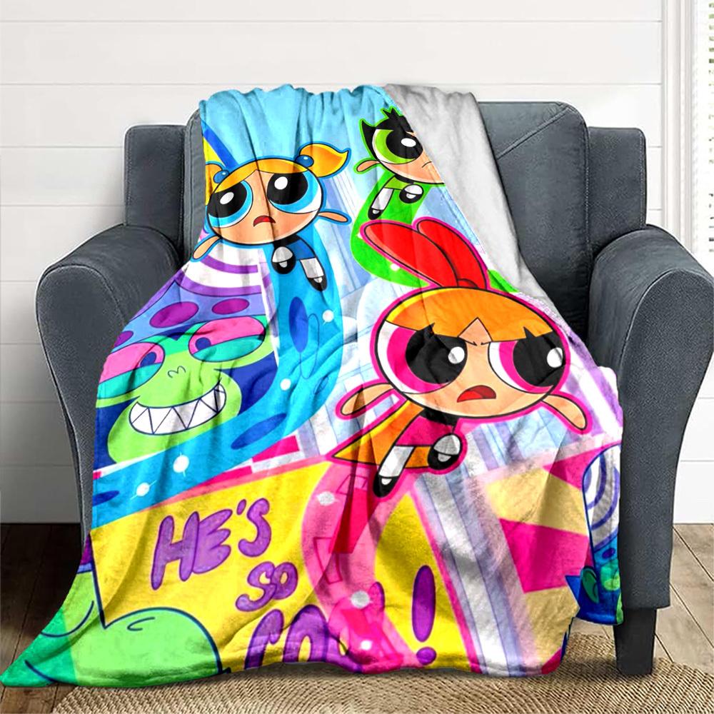 1PC Powerpuff Girls Blanket Lightweight Flannel Throw Blanket for Sofa, Bed, Travel, Camping, Livingroom, Office, Couch