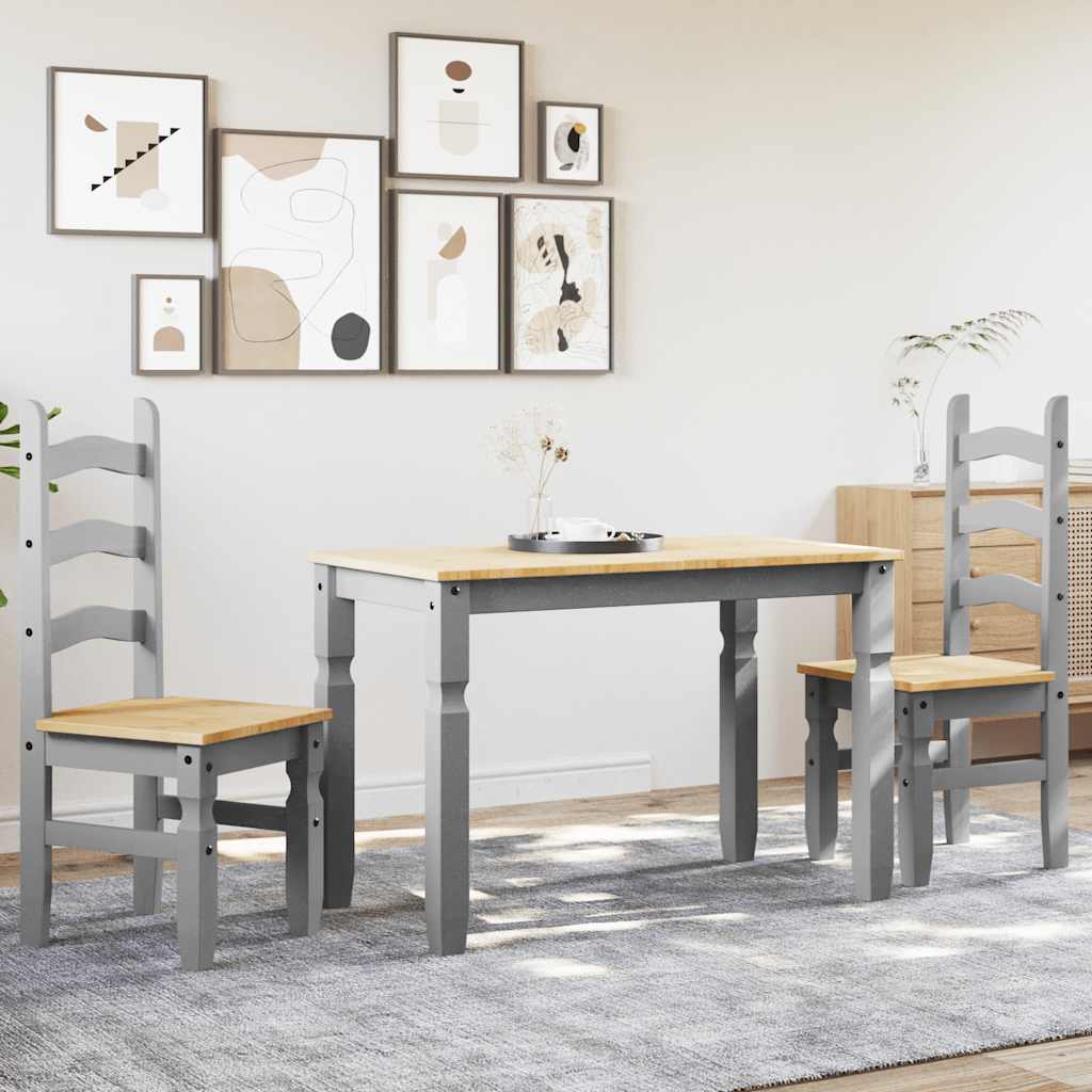 3 Piece Dining Set PANAMA Grey Solid Pine Wood