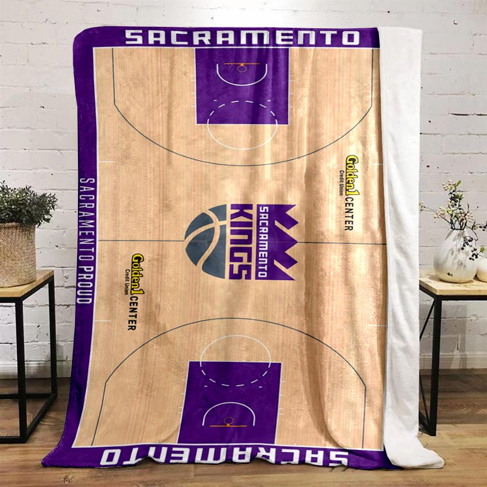 Sacramento Kings Basketball Court Design Flannel Blanket for Bedroom, Living Room, Sofa, and Nap Sofas.