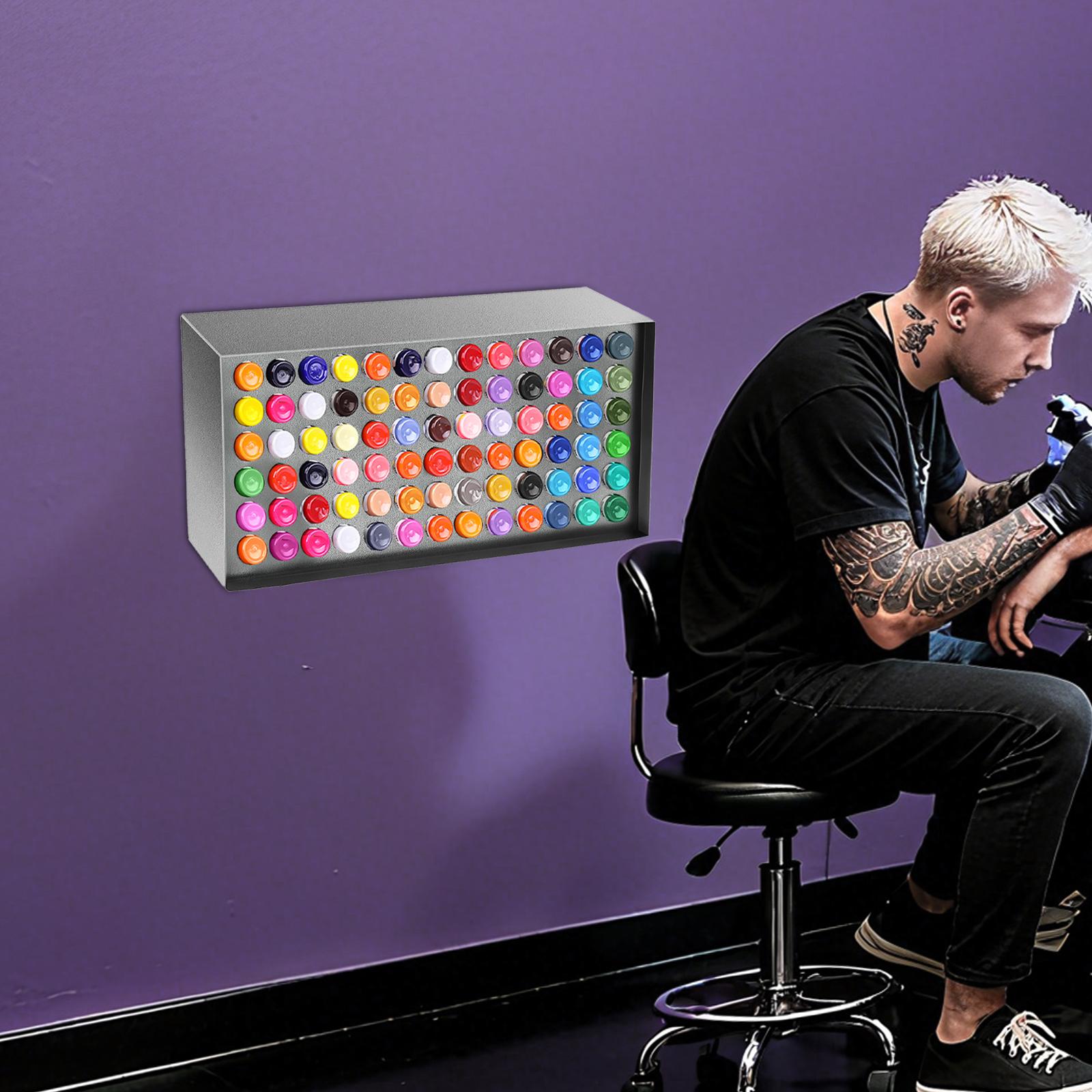 

Bymaocar 78-Hole Wall-Mounted Paint Bottle Holder, Iron Organizer for Nail & Hair Salons, Modern Storage Rack for Art Supplies темно-серого