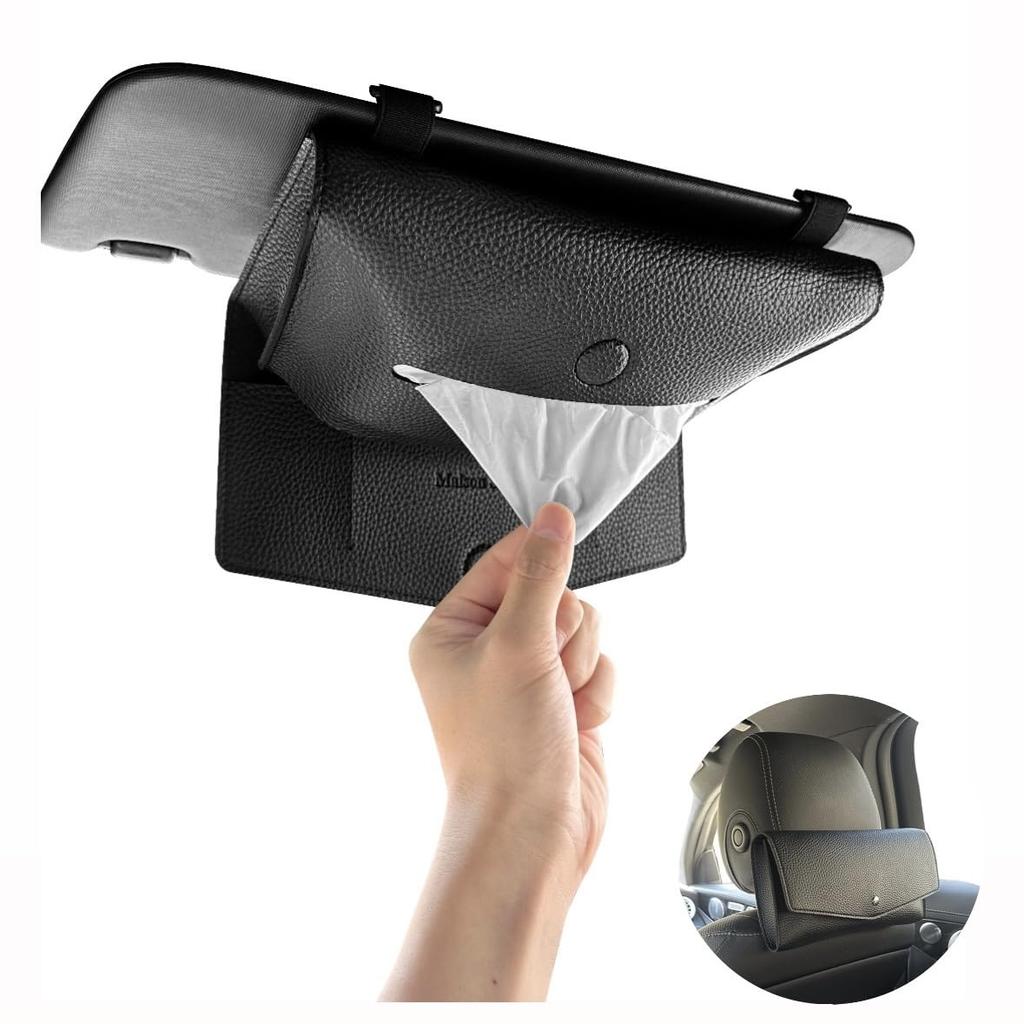Car Tissue for Sun Visors and Headrests 2-Way Holder/Case (Slim, Boxless, Black)
