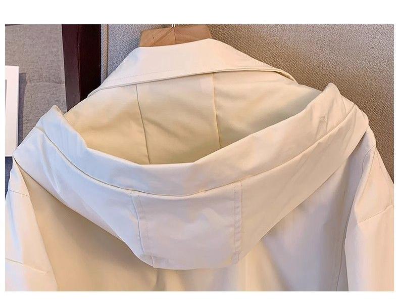 Petite Hooded Windbreaker: Casual Loose-Fit Jacket for Spring/Autumn Women