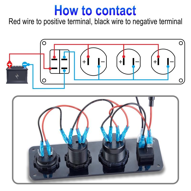 12V Marine Boat Lighter Socket Dual QC3.0 USB Power Outlet Panel LED Display Waterproof Car Charger
