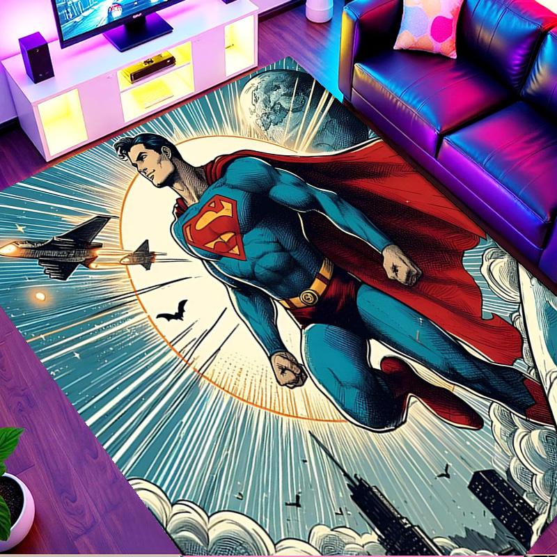 Superman Print Rug, Washable Floor Carpet, For Entryway Dorm Laundry Room Office Study, Home Decor Birthday Christmas Gift
